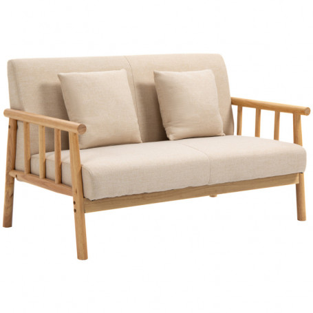 Soffa 2-Sits Kompakt Träram Tygklädsel i Linneeffekt Beige 123 x 69 x 74 cm