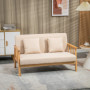 Soffa 2-Sits Kompakt Träram Tygklädsel i Linneeffekt Beige 123 x 69...