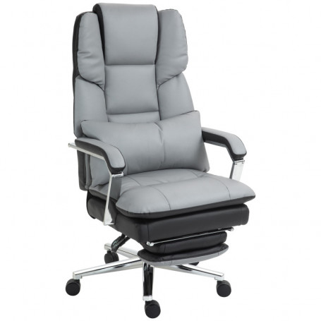 Ergonomisk Kontorsstol XL med Fotstöd Läder Ljusgrå/Svart 120 kg Belasrning