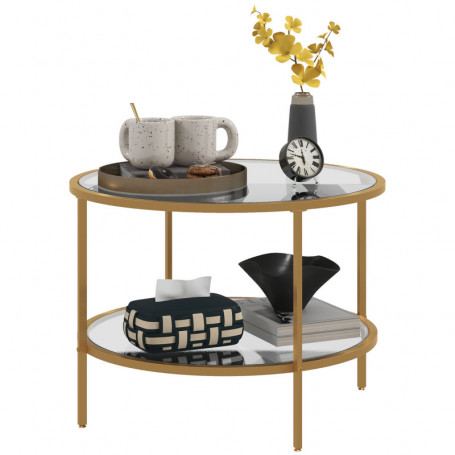 Soffbord Glas med Guldram Modern Design Ø60 x 43 H cm