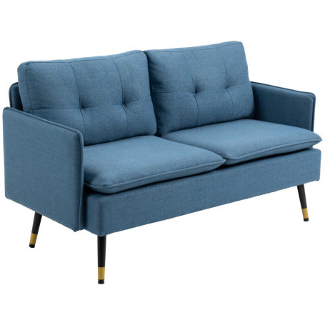 Soffa 2-sits Retro Design Mörkblå Linne-Look