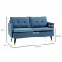 Soffa 2-sits Retro Design Mörkblå Linne-Look
