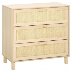 Byrå / Sideboard 3 Lådor Med Rottingskiva – 80×40×80 Cm, Trästruktur