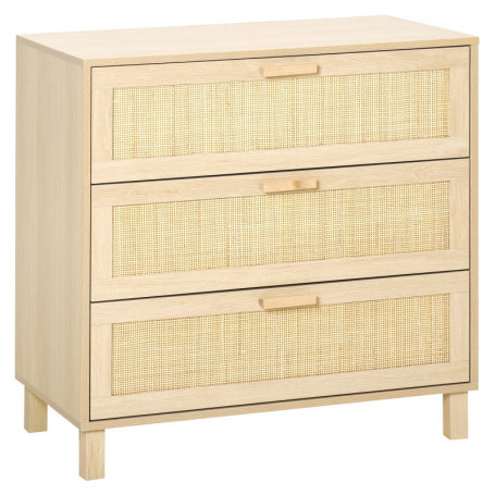 Byrå, Sideboard 3 Lådor Rottingdekor 80 x 40 x 80 cm Trä