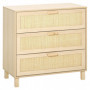 Byrå, Sideboard 3 Lådor Rottingdekor 80 x 40 x 80 cm Trä
