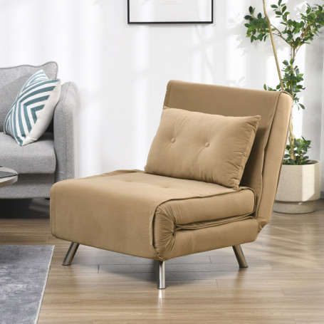 Bäddfåtölj Sammet Brun, Silver Ben 3-in-1