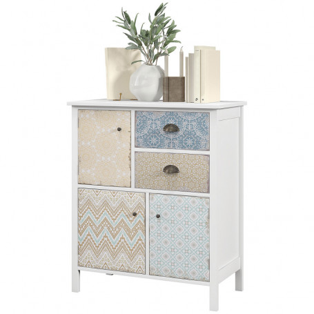 Skänk Sidobrod Shabby Chic Style 68 x 34 x 80 cm Vit / Flerfärgad