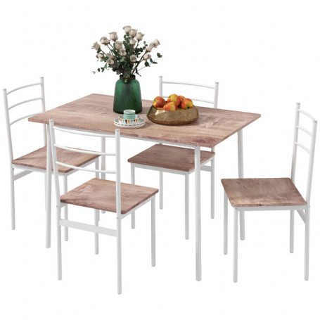 Matgrupp 4 Stolar och Bord, Modern design, Brun Trä / Vit Metall 110 x 70 x 75 cm