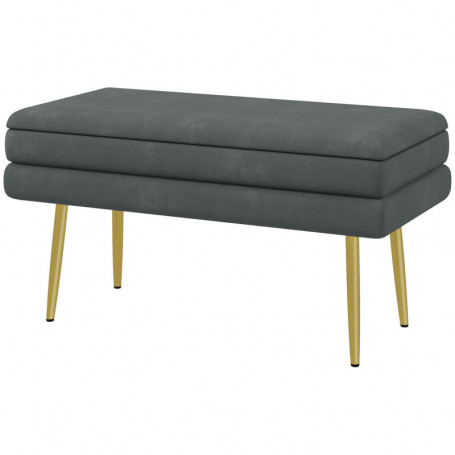 Sittbänk / Sängbänk med Förvaringsutrymme 80 x 37 x 43 cm Mörkgrå / Guld