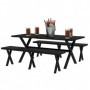 Utegrupp för 6 personer – Bord & 2 Bänkar, Trälook & Svart Aluminiu...