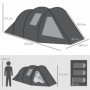 Campingtält 2 rum till 3-4 personer 475 x 264 cm Svart
