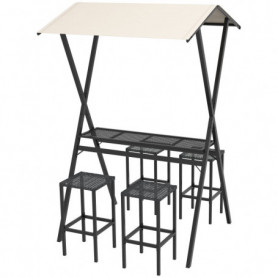 Utegrupp Barbord 4 Barstolar med Tak Svart