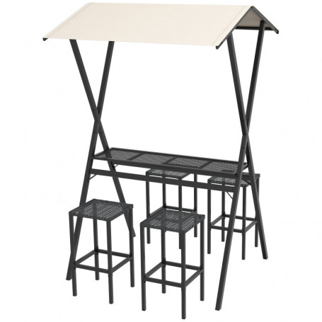Utegrupp Barbord 4 Barstolar med Tak Svart