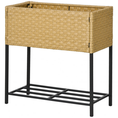 Upphöjd Odlingslåda Med Bottenhylla 70 x 30 x 70 cm, Sandfärgad