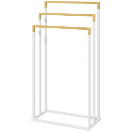 Stående Handdukshängare 3x Stång 45 x 22,5 x 86 cm Vit Bambu