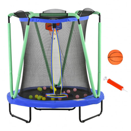Studsmatta med Basketkorg - Basketboll och 20 Bollar Ø140 x 155H, inomhus- och utomhusbruk