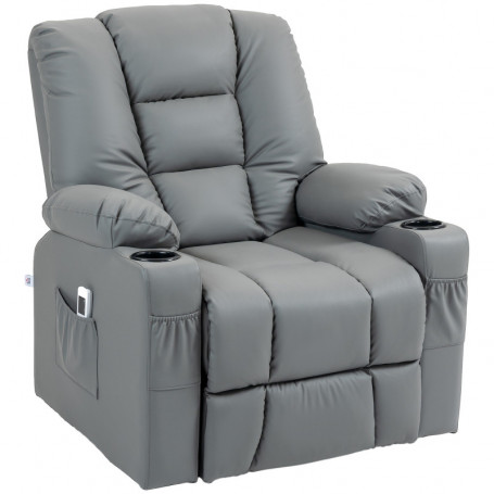 Relax Massagestol med Ståhjälp, Fjärrkontroll - Läder Grå