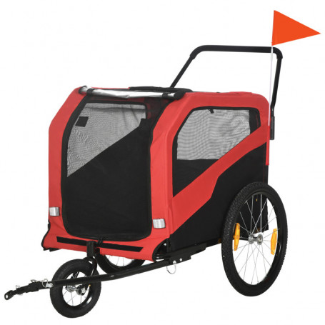 Cykelvagn för Hundar inkl. Reflexer, 1 Flagga Röd