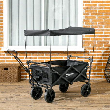 Hopfällbar Picknickvagn med Tak, 110 L, 97x 52 x 105 cm Svart