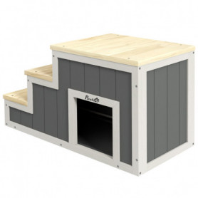 Hund- & katttrappa 3 steg med koja 79×38,5×45 cm grå furu & MDF