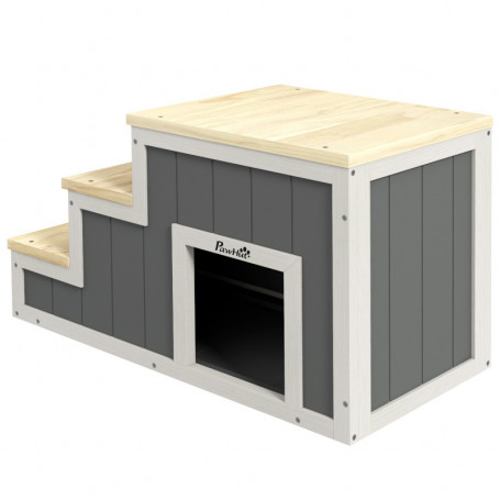 Hund- & katttrappa 3 steg med koja 79×38,5×45 cm grå furu & MDF