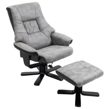 Relax Fåtölj med Pall 360° Vridbar, Vintage Grå Läder