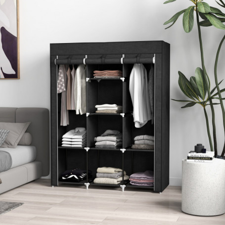 Tyg Garderob 8 Hyllor 125 x 43 x 162,5 cm Svart