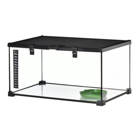 Glasbur / Avelslåda för Reptiler, Spindeldjur Med Termometer 50 x 30 x 25 cm Terrarium