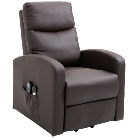 Massagefåtölj med Lyfthjälp 2 Fjärrkontroller Brun Läder