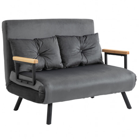 Bäddsoffa 2-sits med 2 Kuddar Sammet Mörkgrå