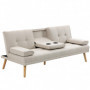 3-sits Bäddsoffa Fällbart Ryggstöd med Fällbord Linnemönstrad Beige