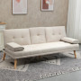 3-sits Bäddsoffa Fällbart Ryggstöd med Fällbord Linnemönstrad Beige
