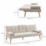 3-sits Bäddsoffa Fällbart Ryggstöd med Fällbord Linnemönstrad Beige