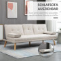 3-sits Bäddsoffa Fällbart Ryggstöd med Fällbord Linnemönstrad Beige