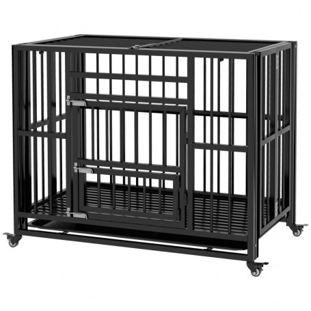 Fällbar Hundbur med Hjul 94 x 58 x 78 cm Svart