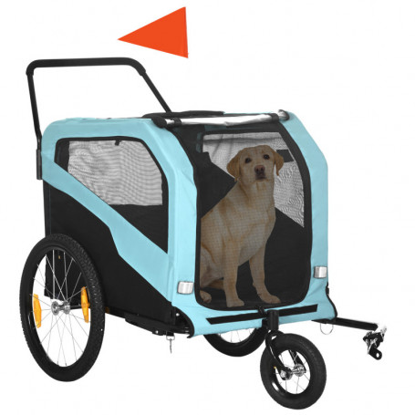 Cykelvagn till Hund Nätfönster Stålram Ljusblå 2-i-1-design