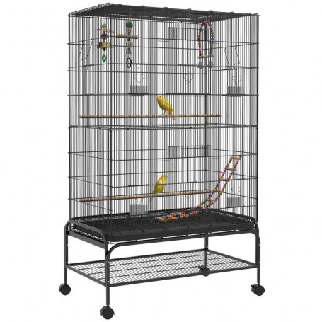 Stor Fågelbur Avtagbar Med Hjul, Bas Bricka Svart 97 x 58 x 160 cm