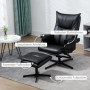 Relax Stol med Fottpall, Stålram, Fällbar Rygg, Svart Läder