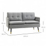 Soffa 2-sits Retro Design Ljusgrå, Svartben 139 x 68 x 80 cm