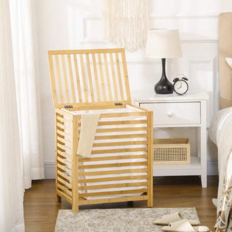 Tvättkorg i Bambu Avtagbar Tvättpåse