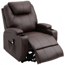 Avslappningsfåtölj med Lyfthjälp och Fjärrkontroll Brun Läder