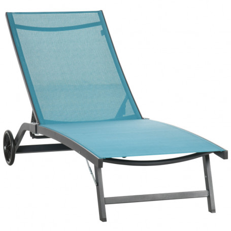 Solstol med Hjul Aluminiumram Mesh Blå 195 x 66 x 34 cm