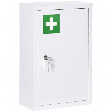 Medicinskåp 30 x 46 x 14 cm Låsbar med 3 Fack Metall Vit