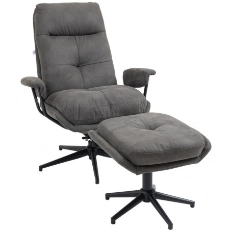 Relax Stol med Fotpall Vintage Läder Mörkgrå