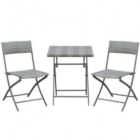 Balkongset - Caféset 2 Stolar och Bord Metall Grå polyrattan