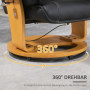Relax Stol med Fotpall 360° Roterbar, Eukalyptusträ med Svart Läder