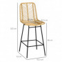 2-pack Barstolar med Rygg Rotting Boho-Design Sitthöjd 66 cm