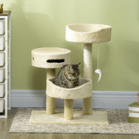 Klösträd 3 Nivåer med 2 Kattsänger och Leksak 60 x 40 x 70 cm Beige