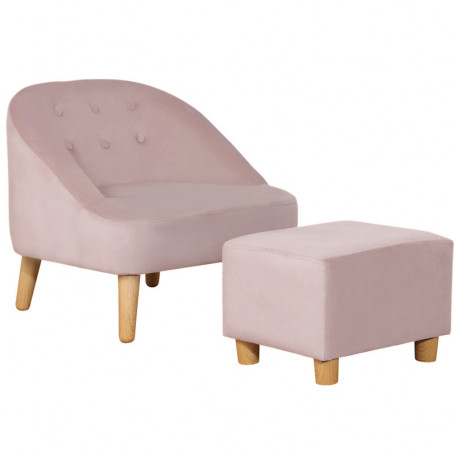Barnfåtölj med Pall Sammet Rosa