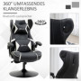 Gamingstol med Inbyggd Högtalare, Rundbas, Läder Svart Vit